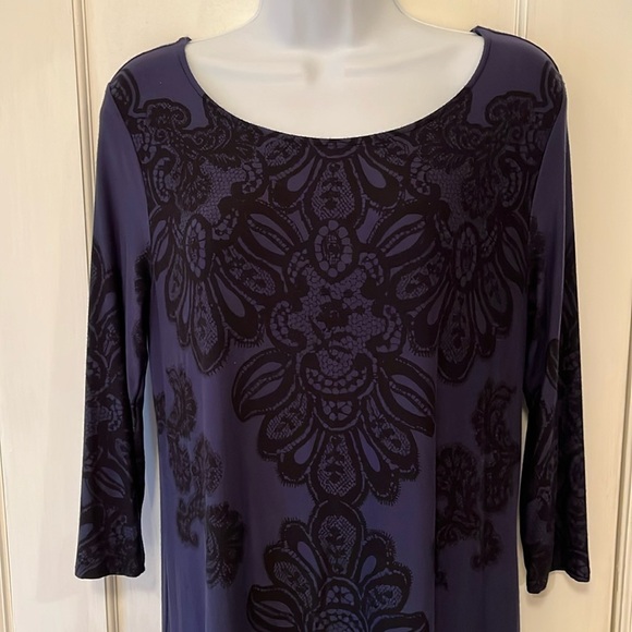 SOMA Sleep Shirt Gown 3/4 Sleeve Small Black Blue Print Soft Lightweight Lounge - Picture 3 of 16